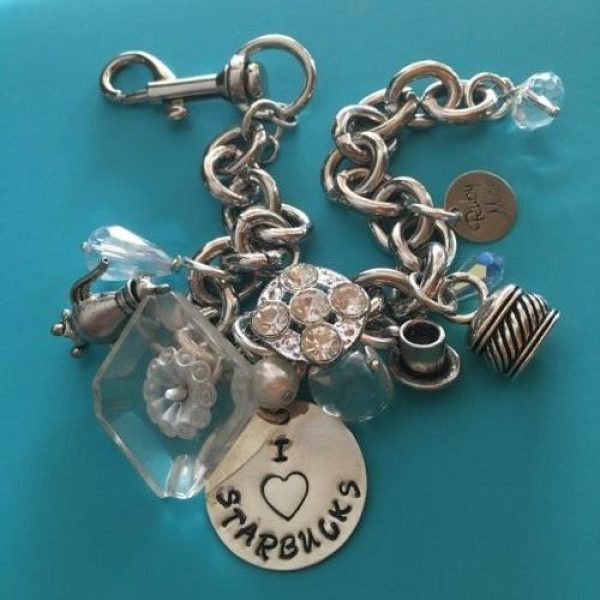Starbucks Charm made by my dad Jake. Lucite button from the 1930’s