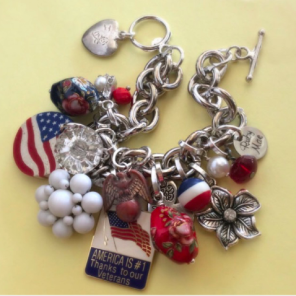 This patriotic piece was scooped up at the September 2016 Junk in the Trunk Vintage Market buy a young gal who works in politics.  The eagle button is also vintage and likely military.