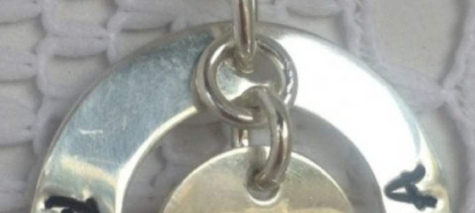 Kim’s Proud Momma Charm – The hand stamped discs are by my dad Jake